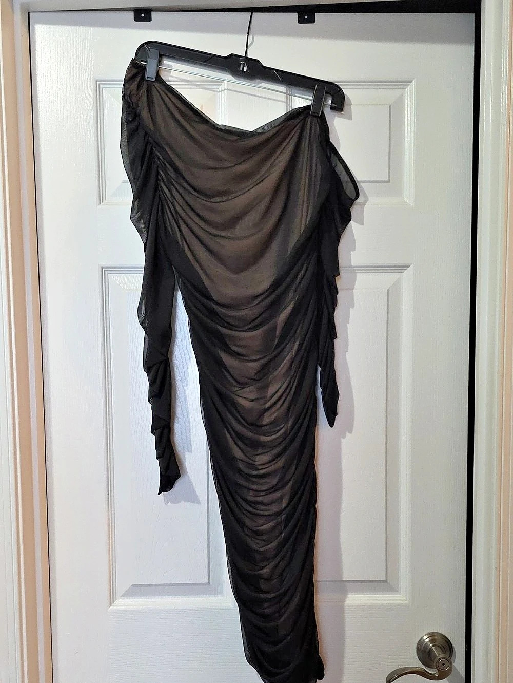 Ruched Sheer Off-shoulderDress in Black Like New